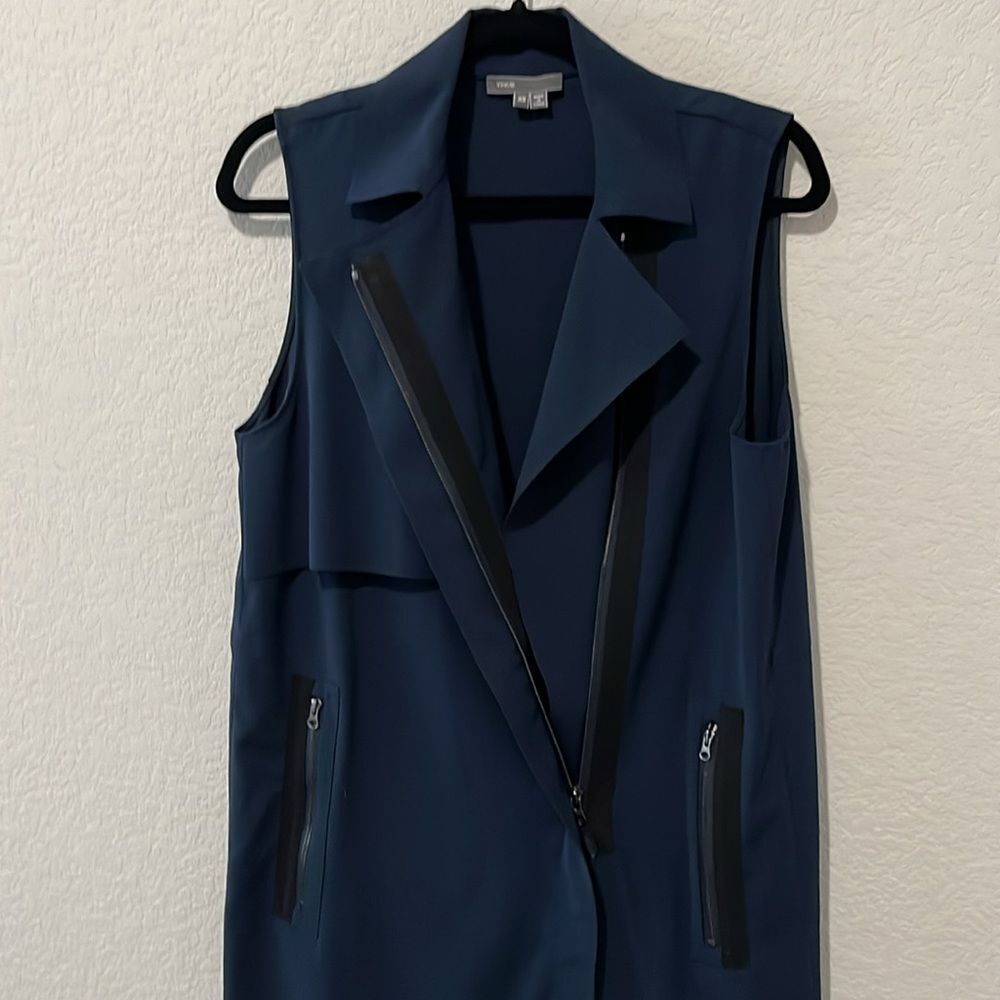 VINCE Laser Cut Trench Vest Zip Front, Navy, Size XS - Picture 5 of 10